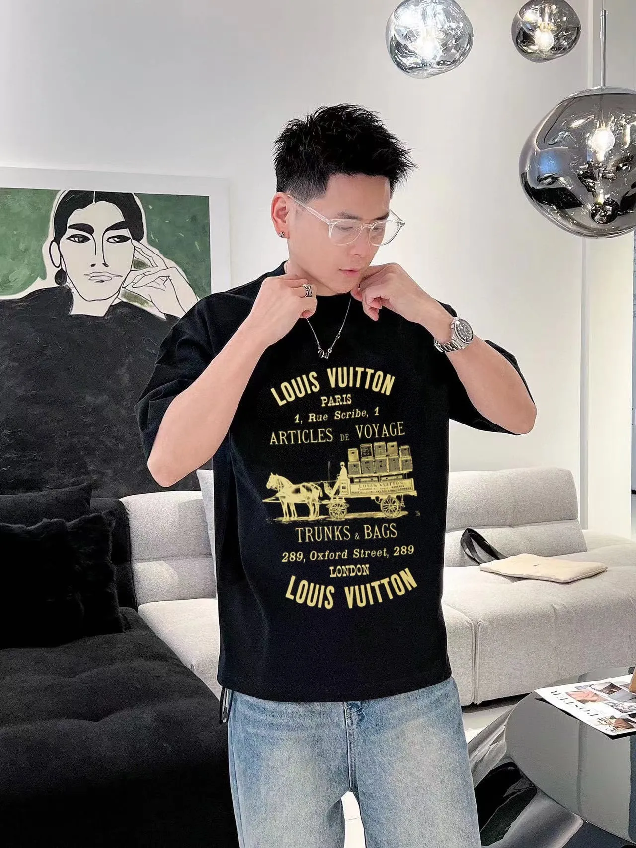 Louis Vuitton/Louis Vuitton carriage slogan printed short sleeves